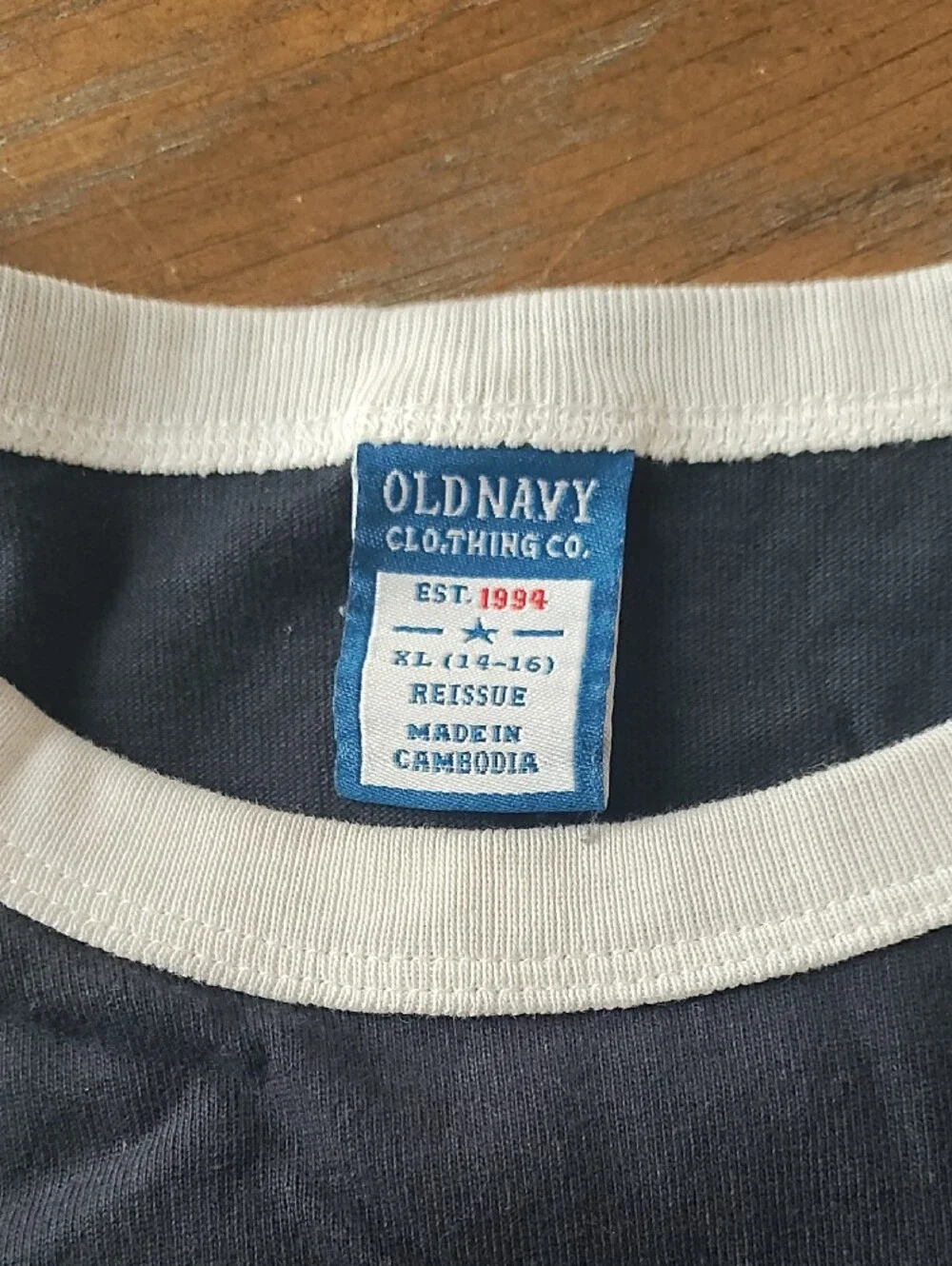 Old Navy Navy Blue Ringer T-Shirt with White Trim
